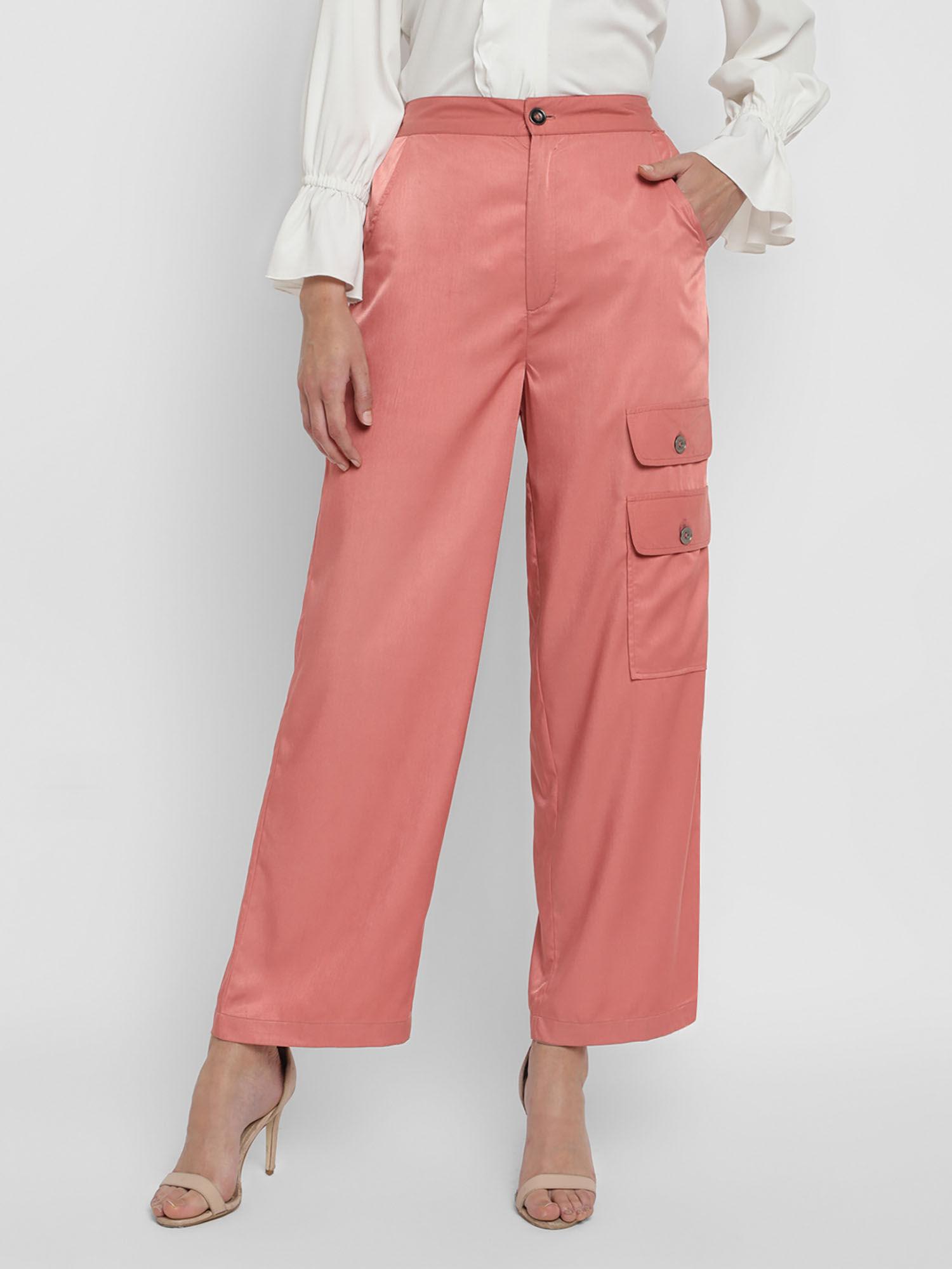 pink solid satin trousers