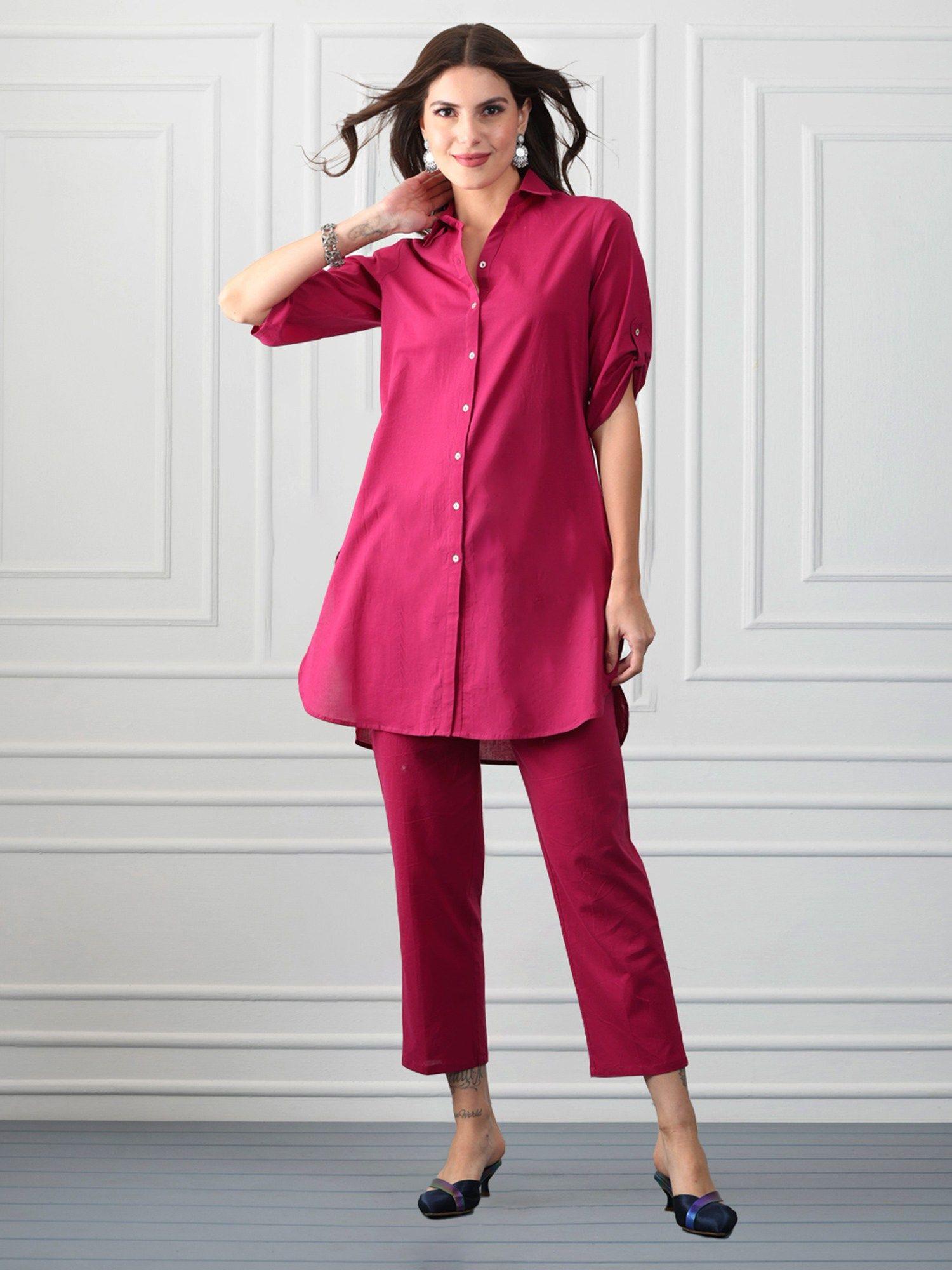 pink solid shirt collar pink solid kurti