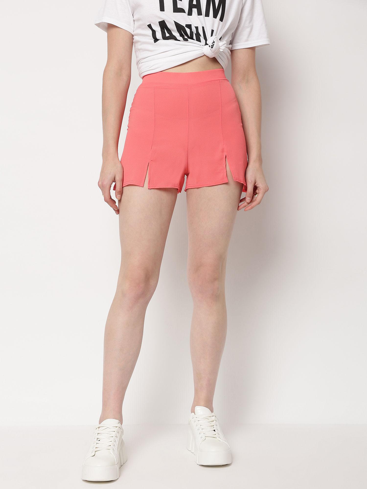 pink solid shorts