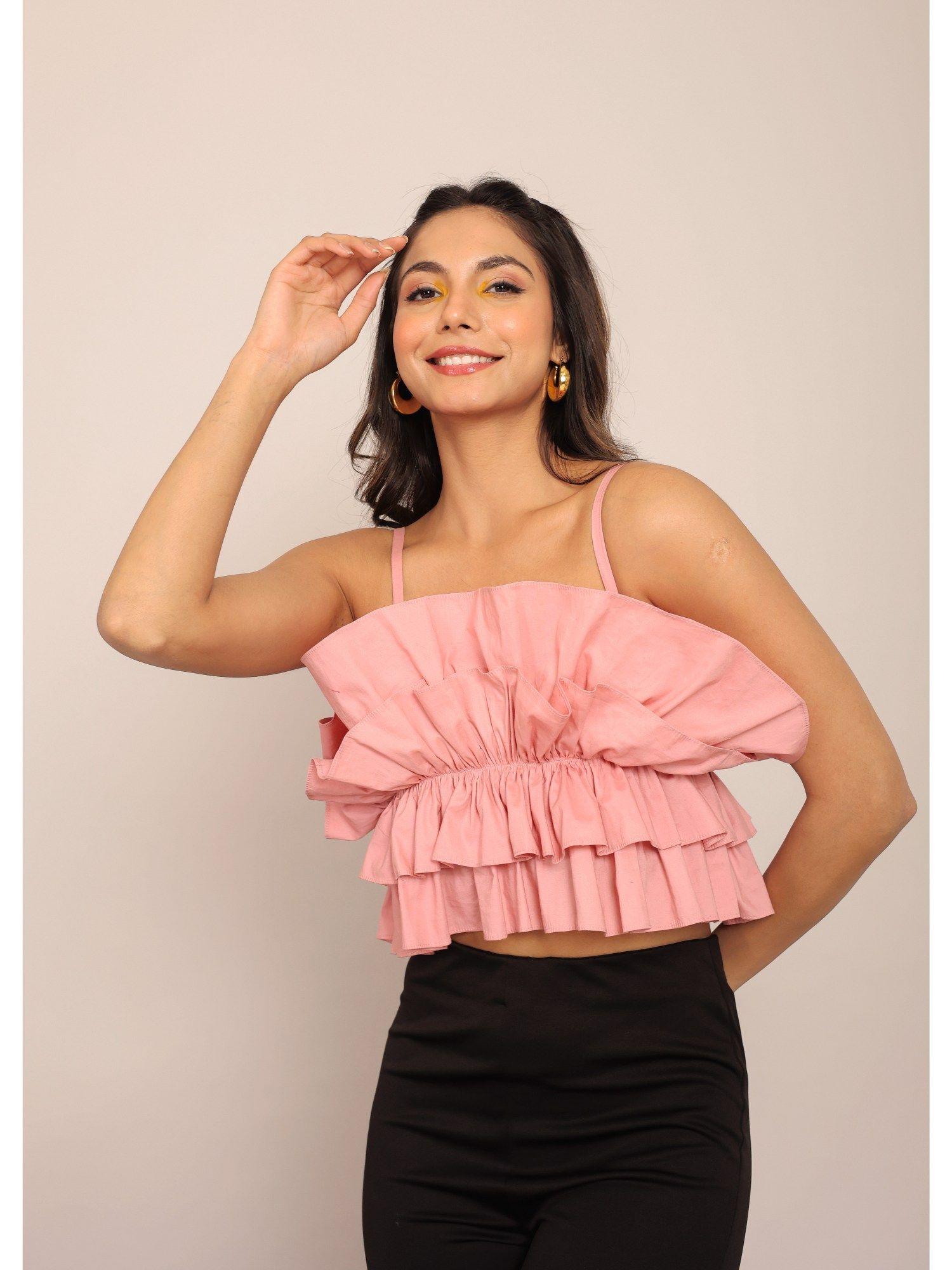 pink solid sleeve less summer crop top