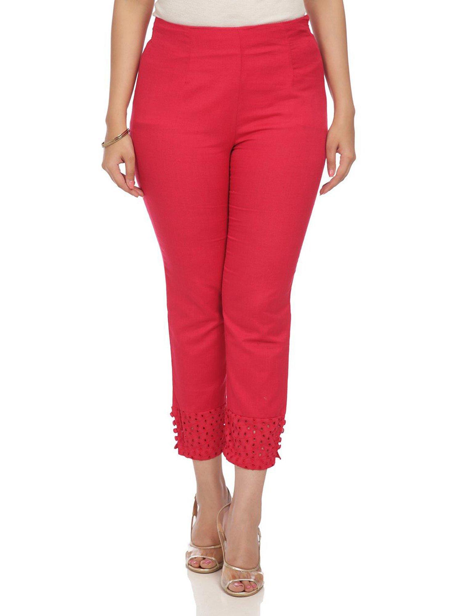 pink solid slim pants