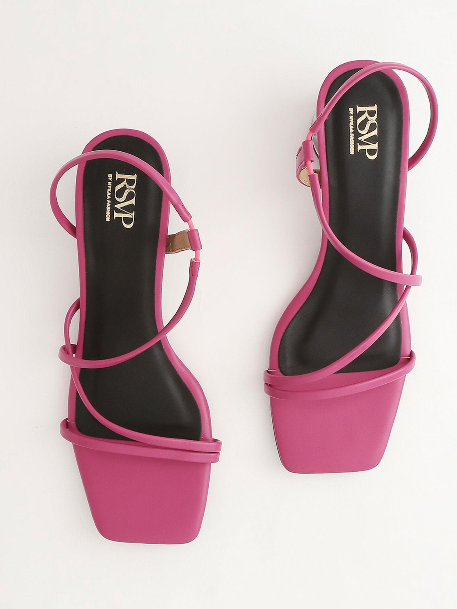 pink solid square toe block heels