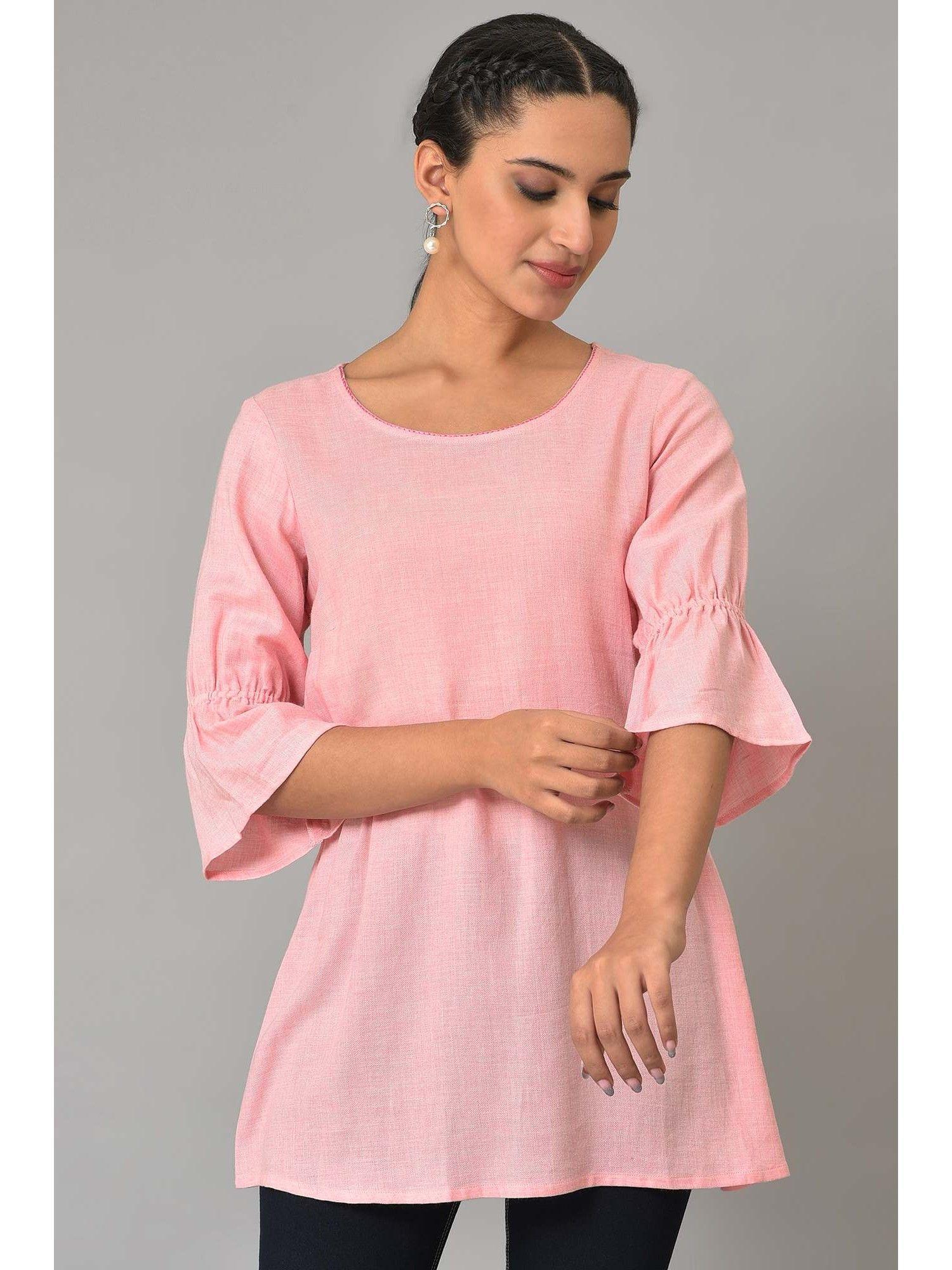 pink solid summer plus size kurti