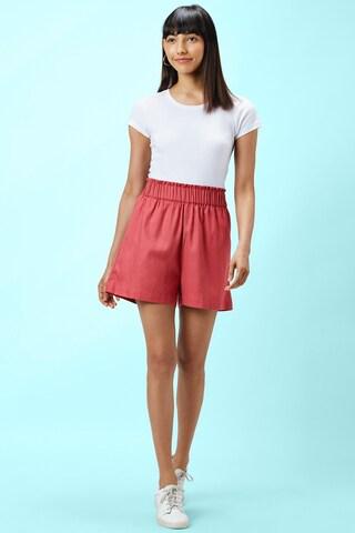 pink solid thigh-length casual women regular fit shorts