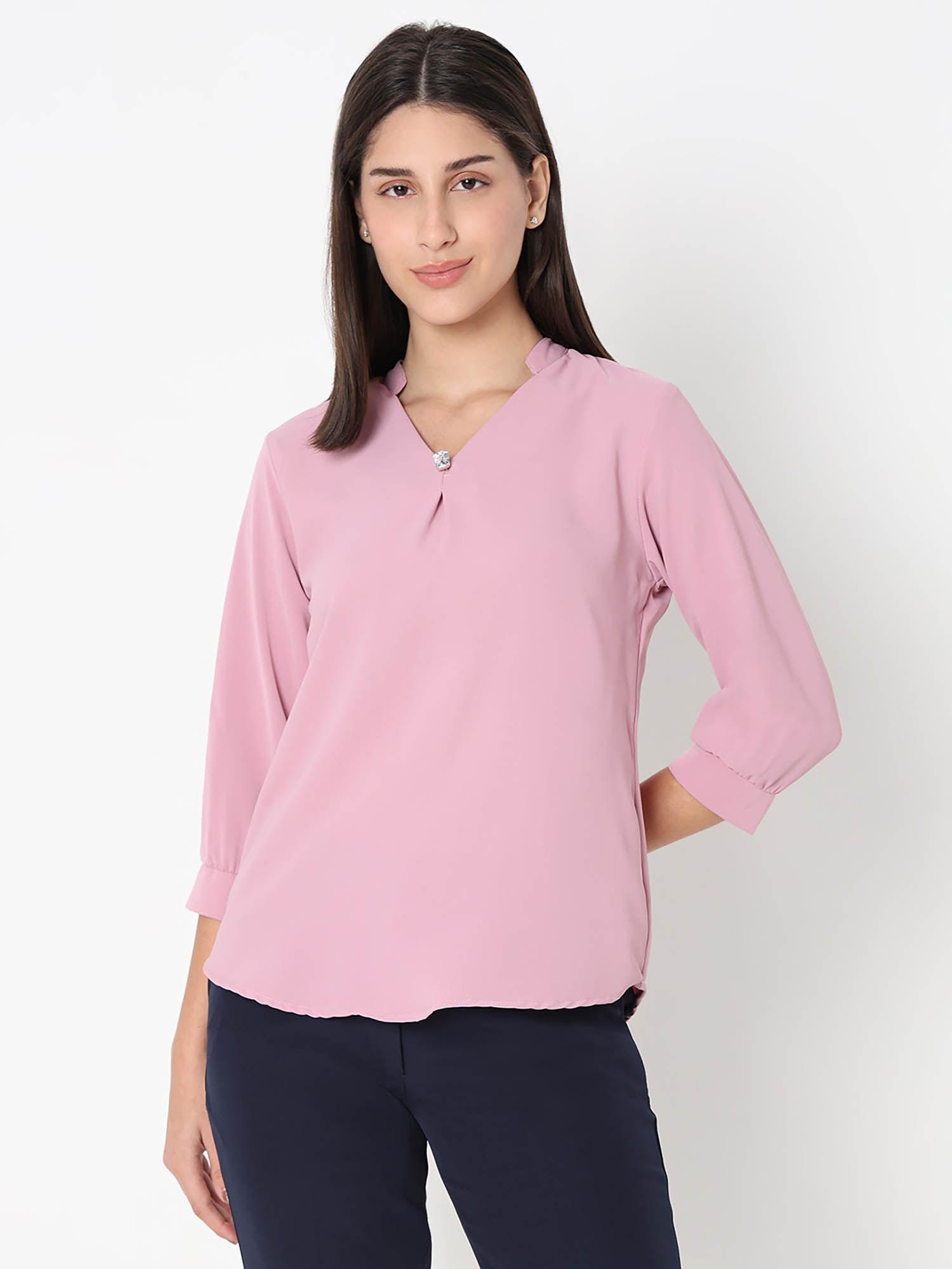 pink solid top with front pleat detailing