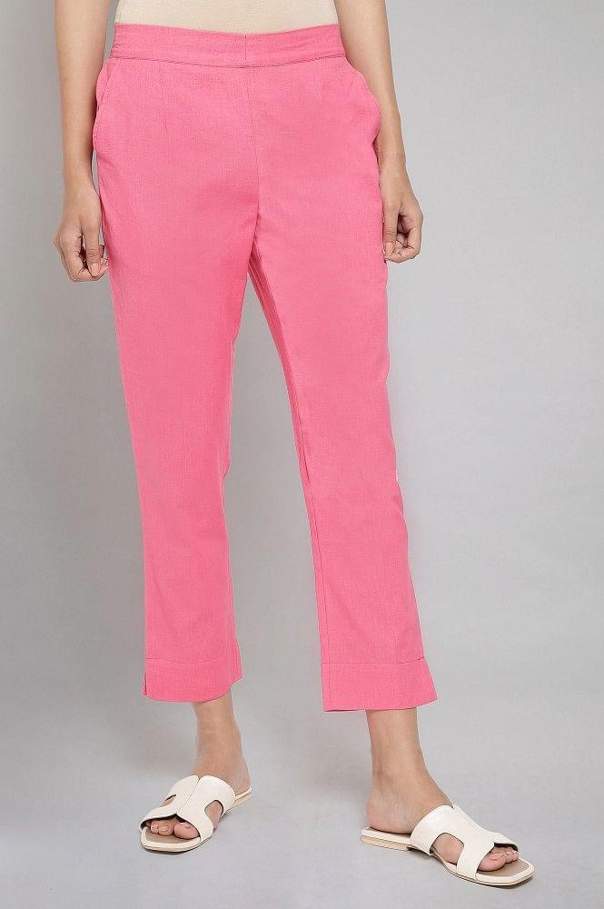 pink solid trousers
