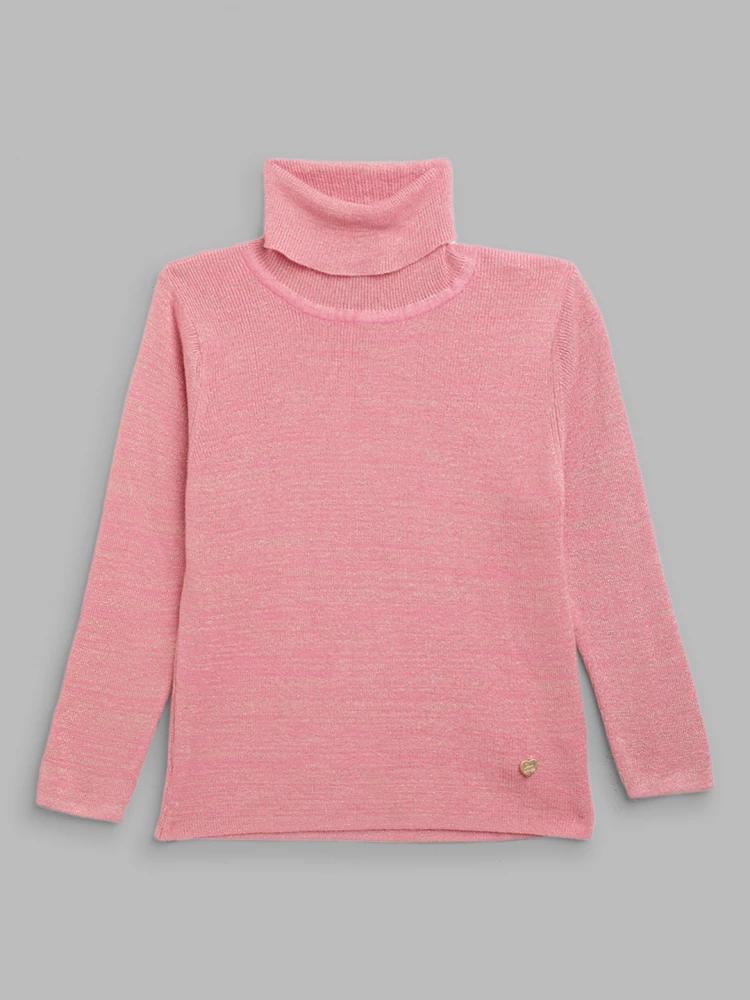 pink solid turtle neck sweater