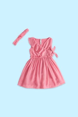 pink solid v neck casual sleeveless baby regular fit dress