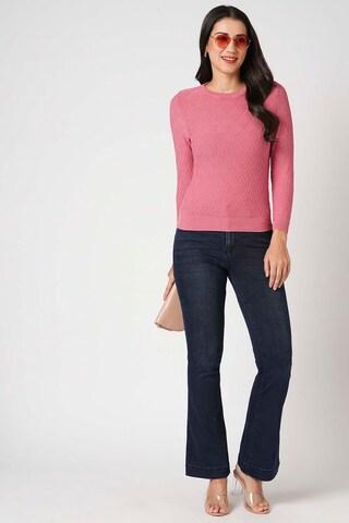 pink solid viscose round neck women slim fit t-shirts