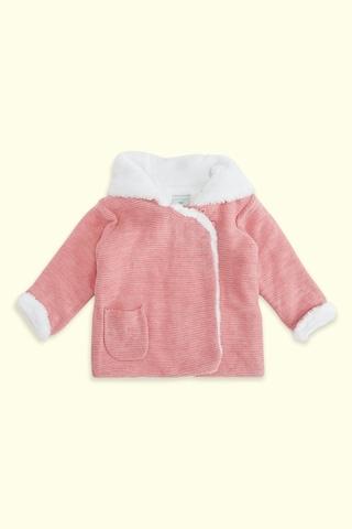 pink solid winter wear full sleeves regular hood baby regular fit sweater