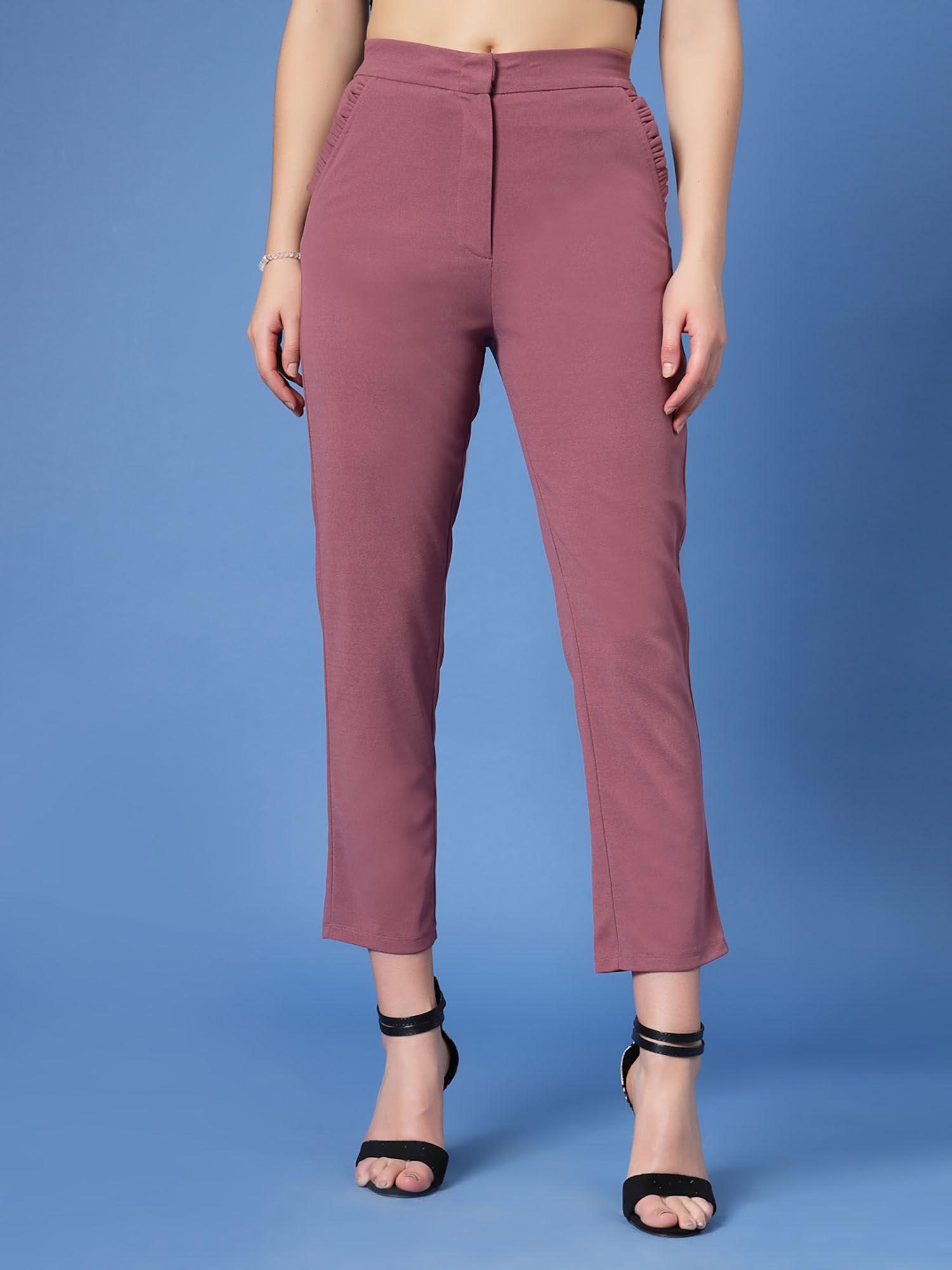 pink solid women trouser