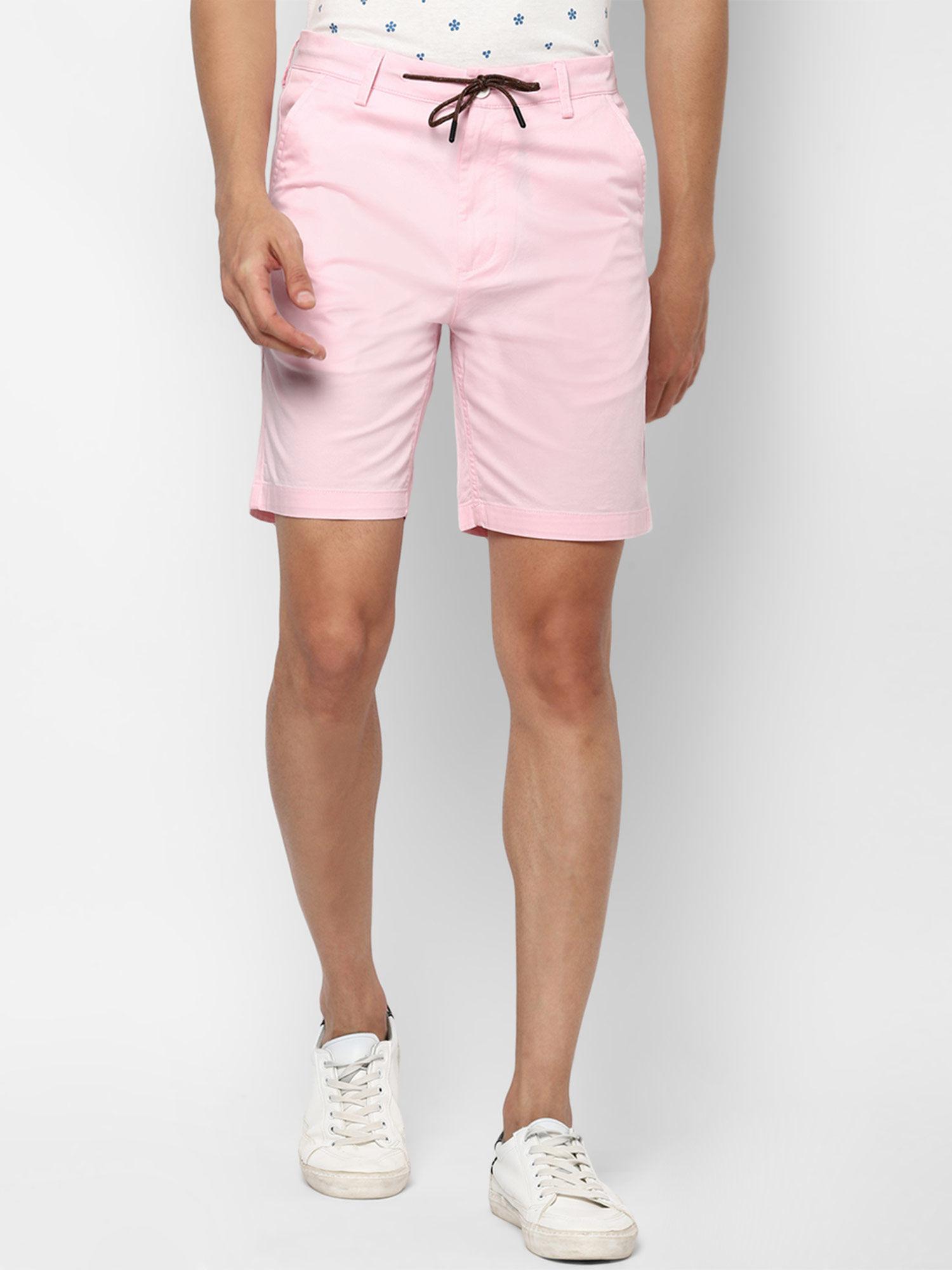 pink solid woven short