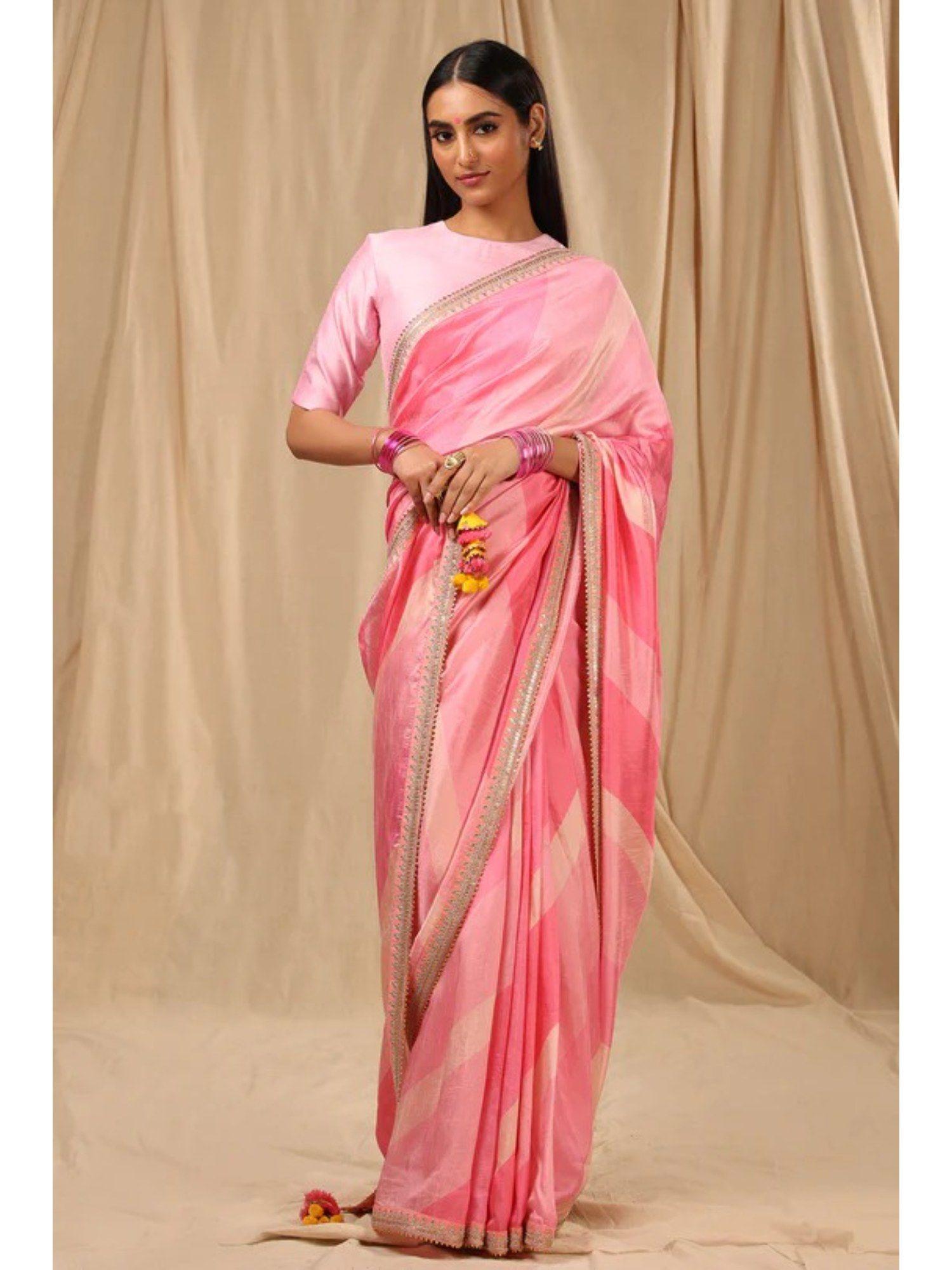 pink sorbet saree with unstitched blouse