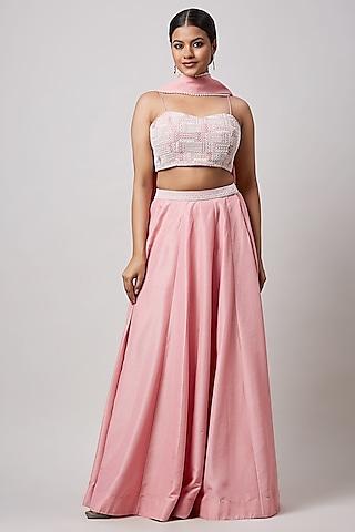 pink soy silk kali lehenga set