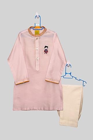 pink spun cotton kurta set for boys