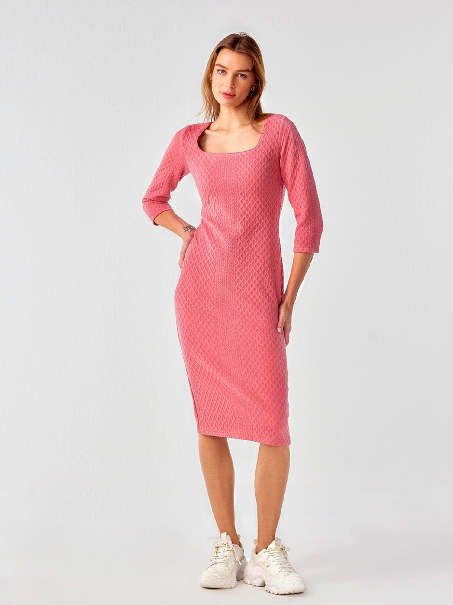 pink square neck bodycon dress