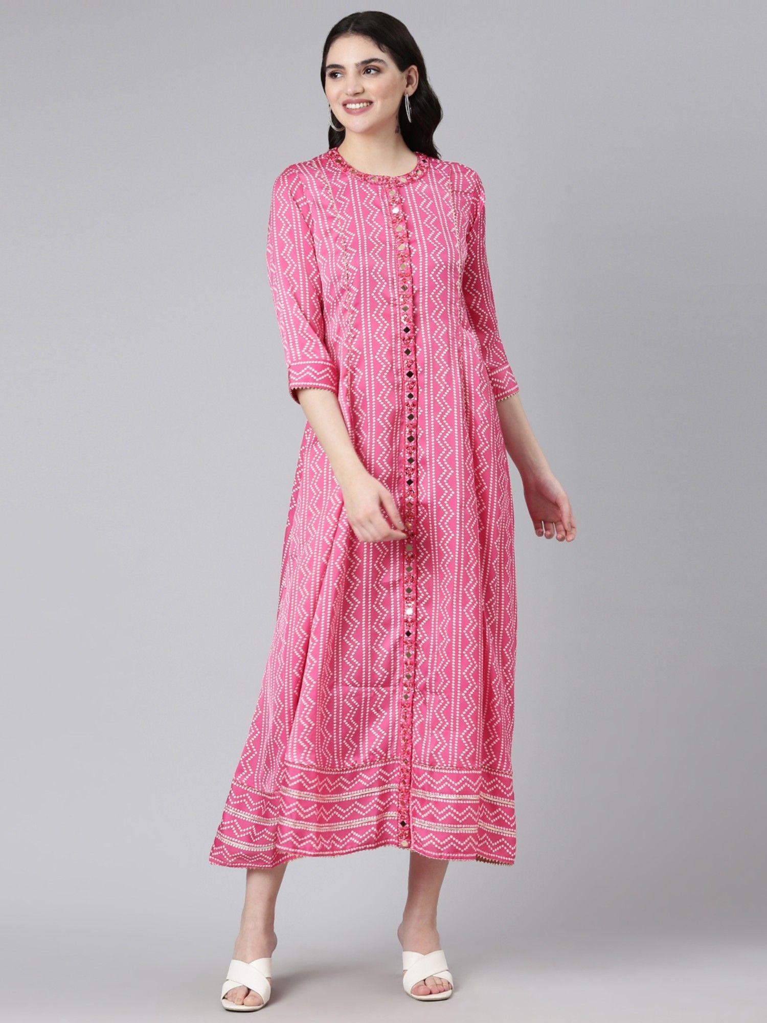 pink straight casual printed dress