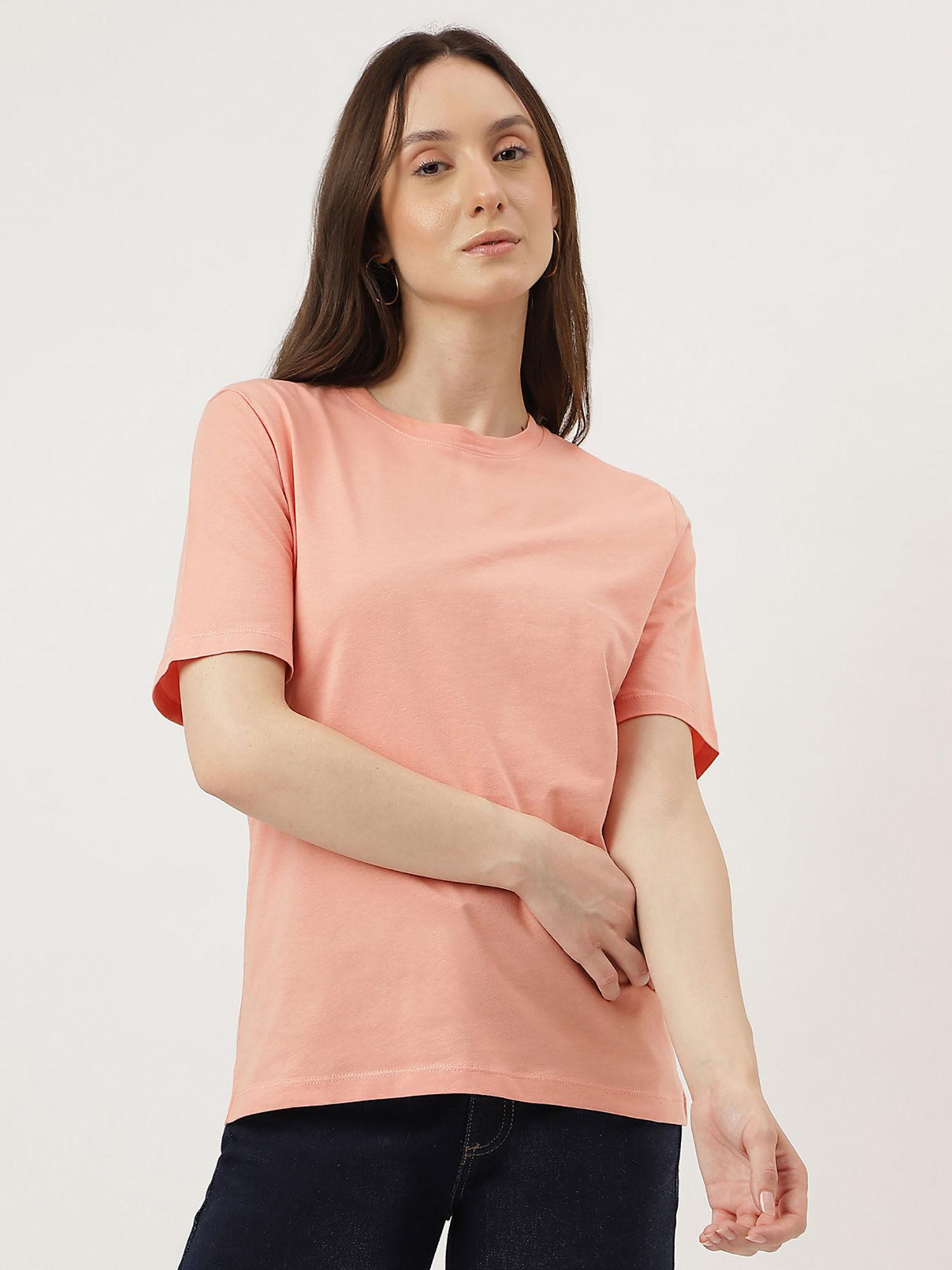 pink straight fit crew neck tee