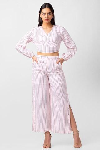 pink stripe ankle-length casual women wide leg trousers