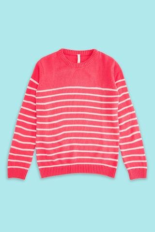 pink stripe casual full sleeves round neck girls regular fit sweater