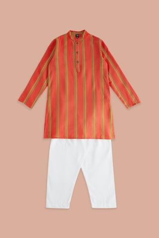 pink stripe casual mandarin full sleeves boys regular fit pant kurta set