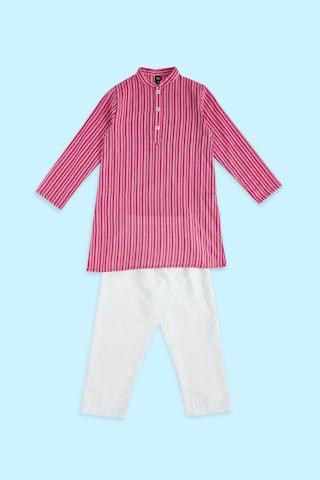 pink stripe casual mandarin full sleeves calf-length boys regular fit pant kurta set