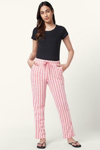 pink stripe full length mid rise sleepwear women regular fit pyjama