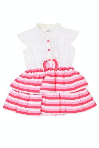 pink stripe mandarin casual knee length cap sleeves girls regular fit dress