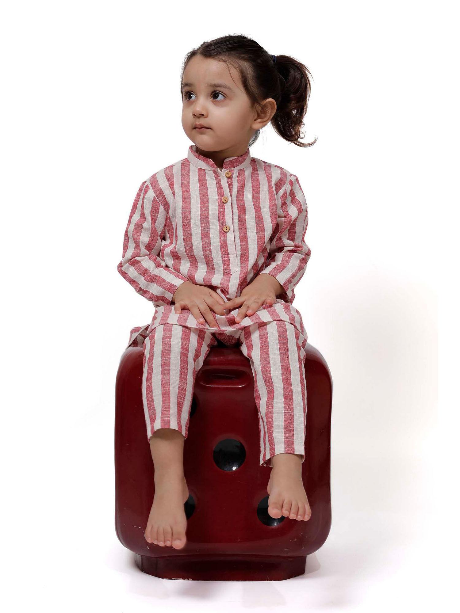 pink stripe u cut kurta pyjama (set of 2)