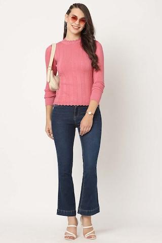 pink stripe viscose round neck women slim fit sweaters