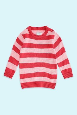 pink stripe winter wear full sleeves round neck baby regular fit sweater