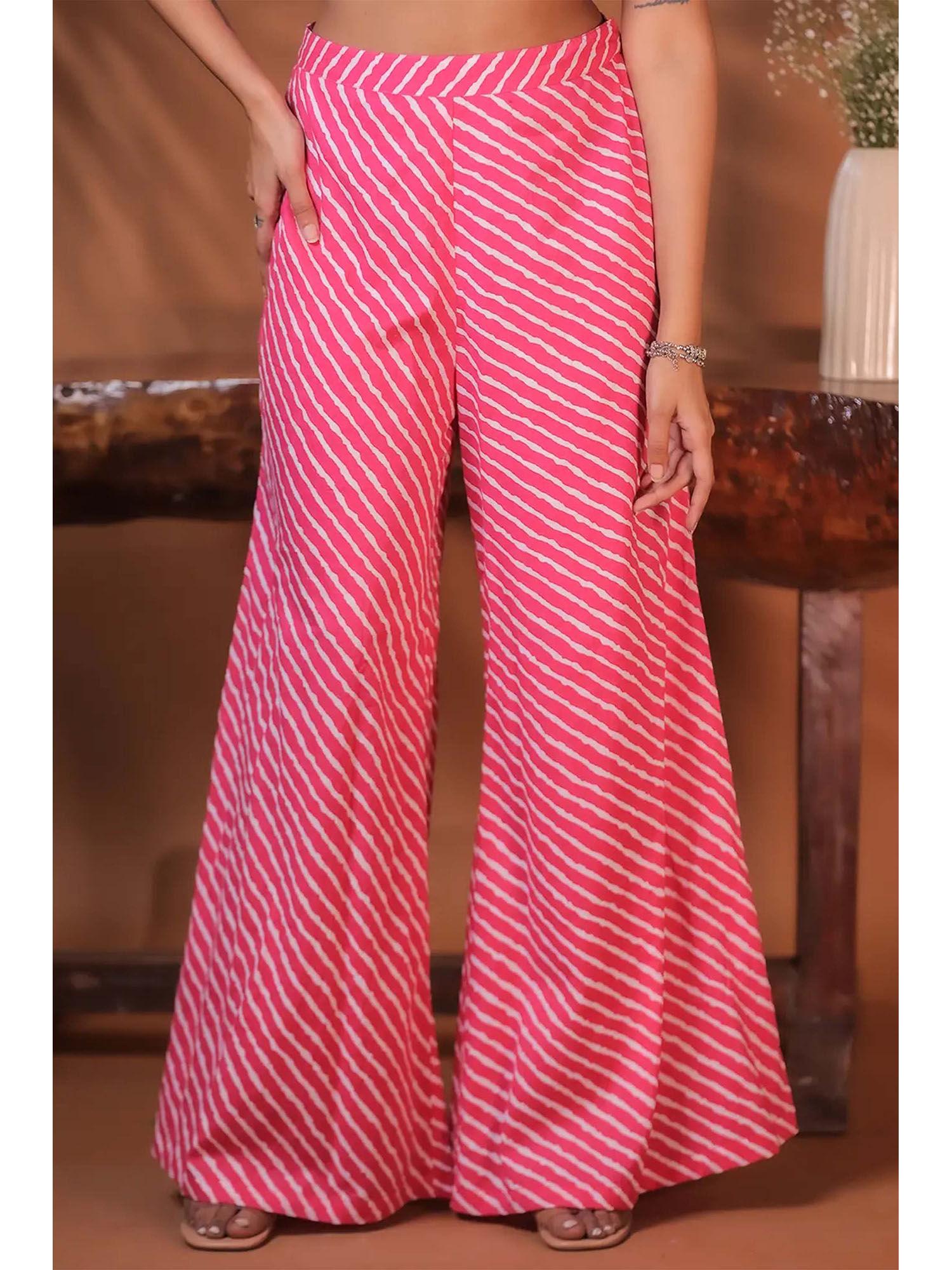 pink striped cotton flared pants