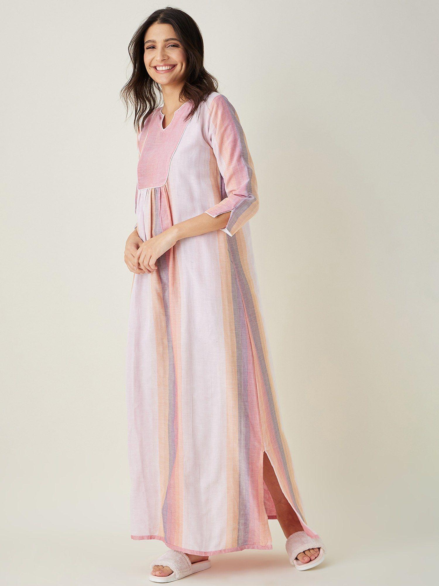 pink striped cotton nightdress