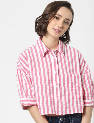 pink striped cropped shirt