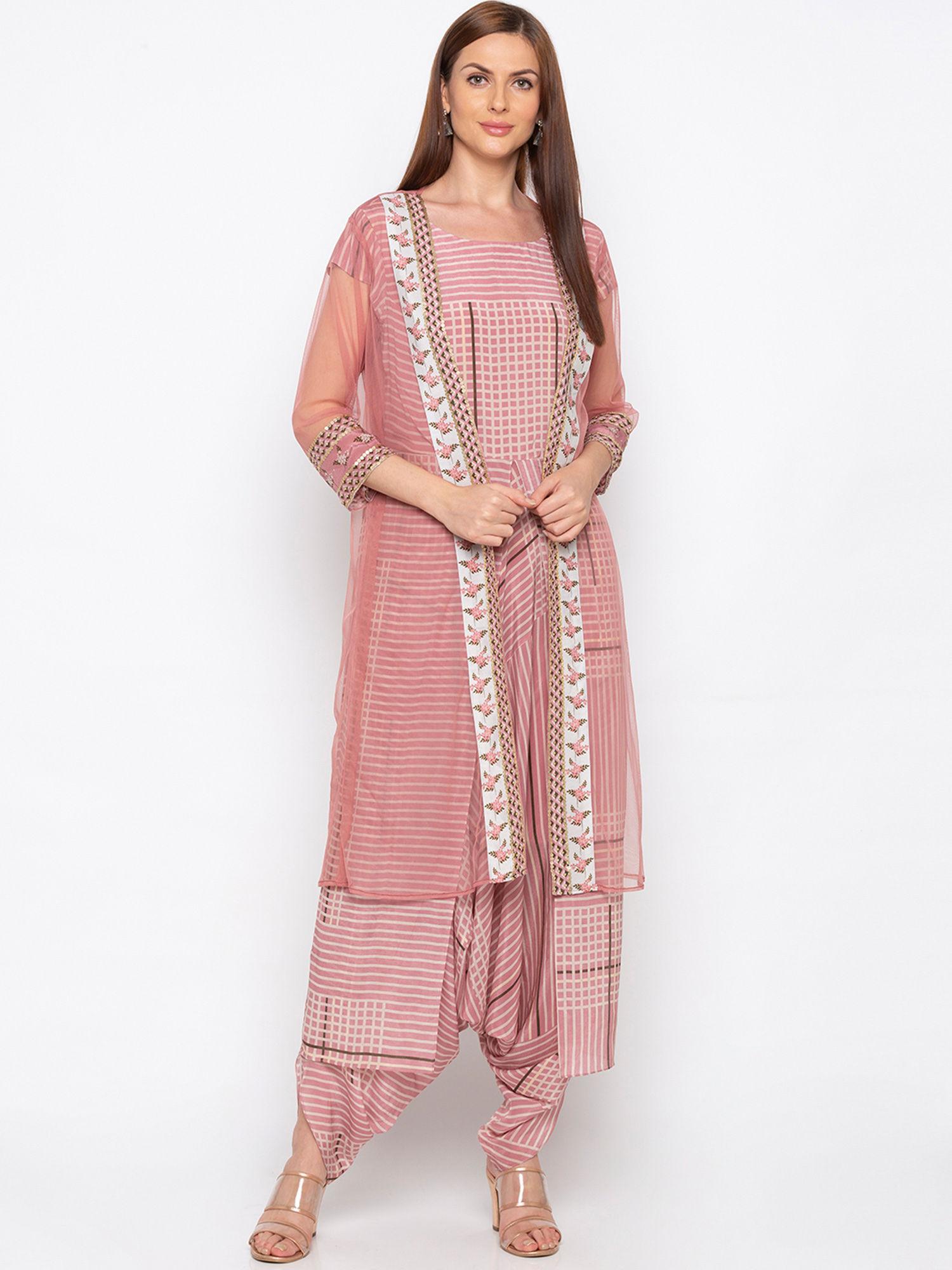 pink striped dhoti jumpsuit with jacket - customisable (set of 2)