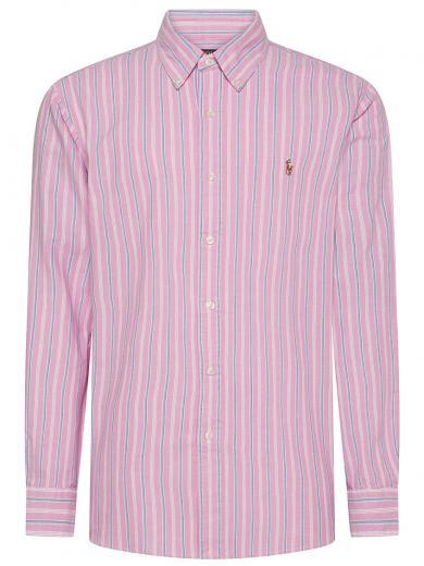 pink striped logo shirt