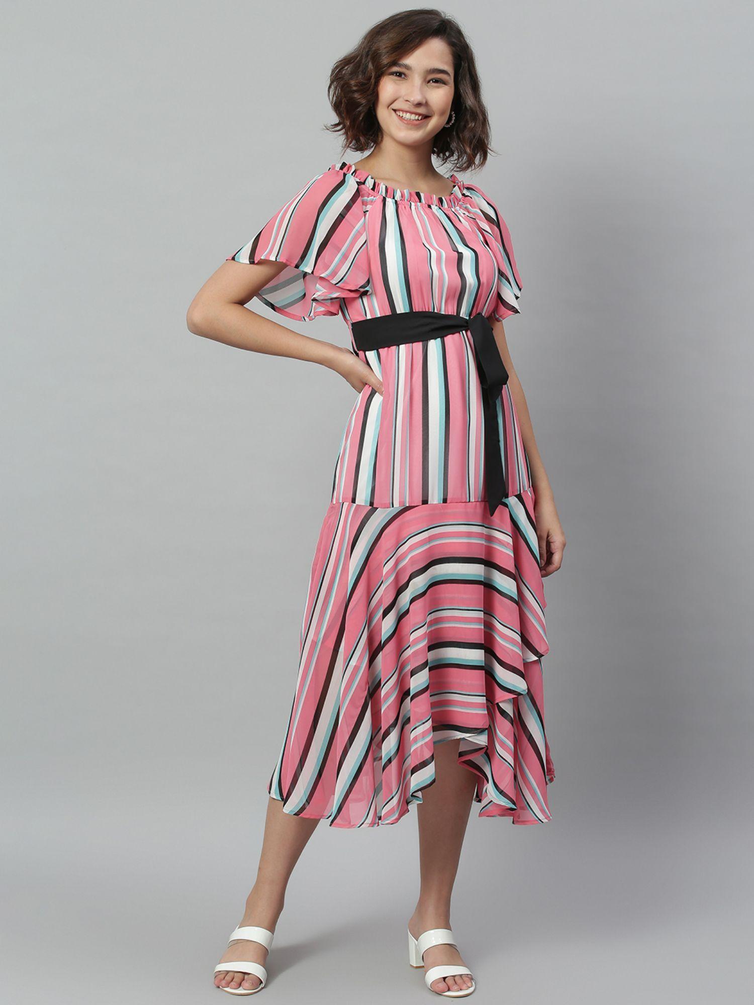 pink striped midi dress