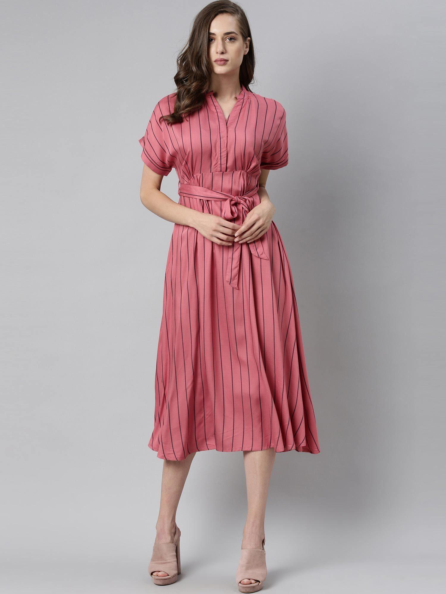 pink striped midi dress