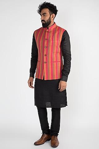 pink striped printed nehru jacket