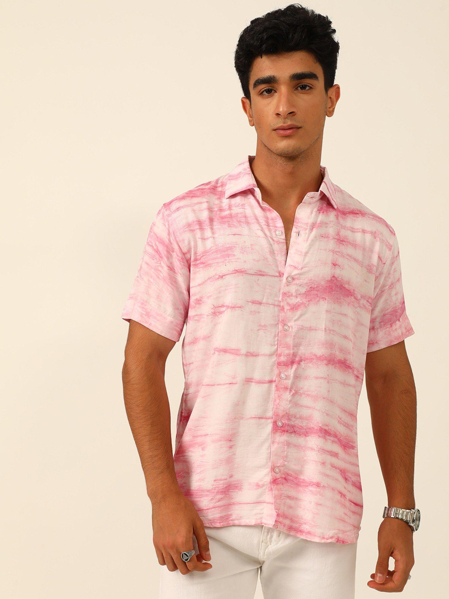 pink striped sustainable tie dye pashmina slim fit unisex shirt