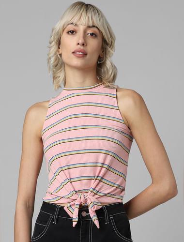 pink striped tie up top