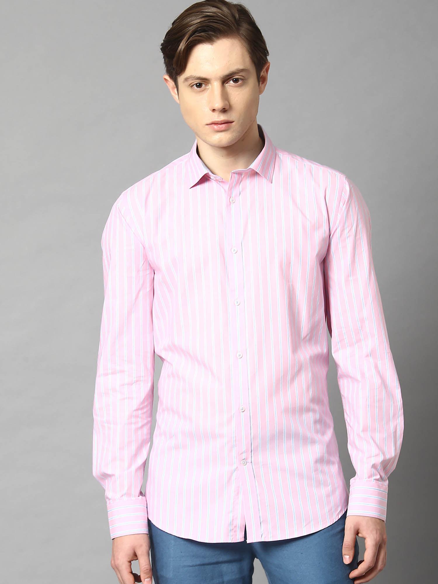 pink stripes cut way collar shirt
