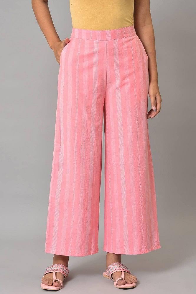 pink stripes plus size cotton palazzo