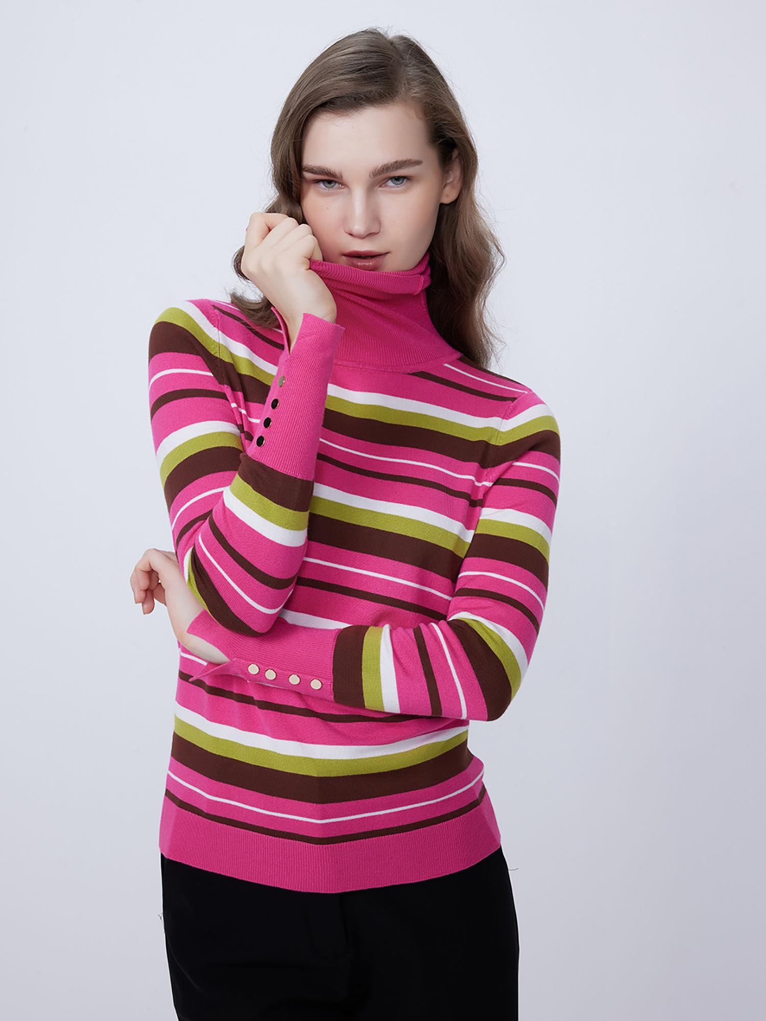 pink stripes turtle neck sweater