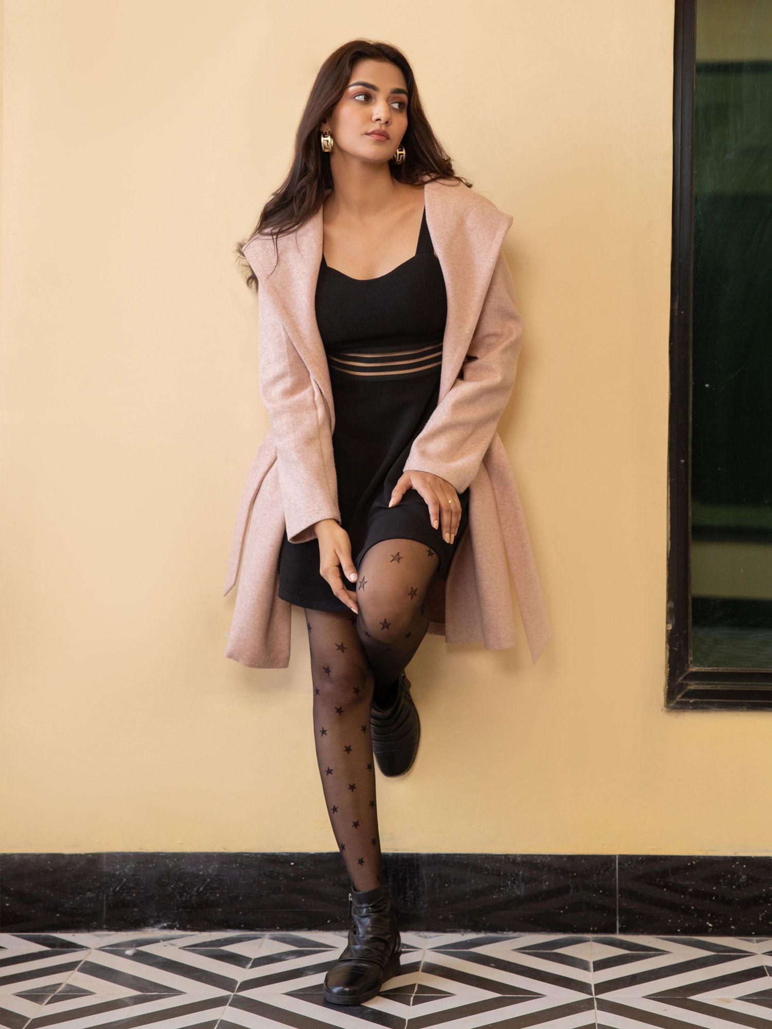 pink suede overcoat and midnight black skater dress set (set of 2)