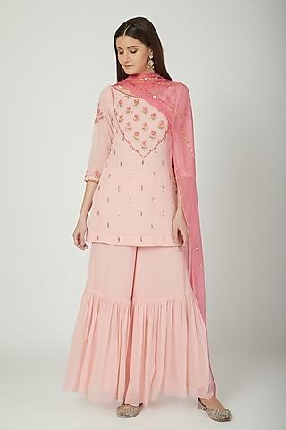 pink tabby silk gharara set for girls