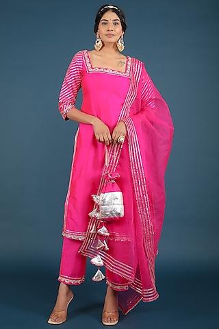 pink taffeta silk kurta set