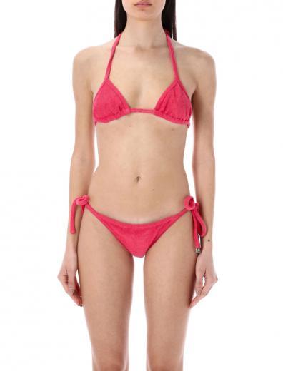 pink terry-cloth triangle bikini set