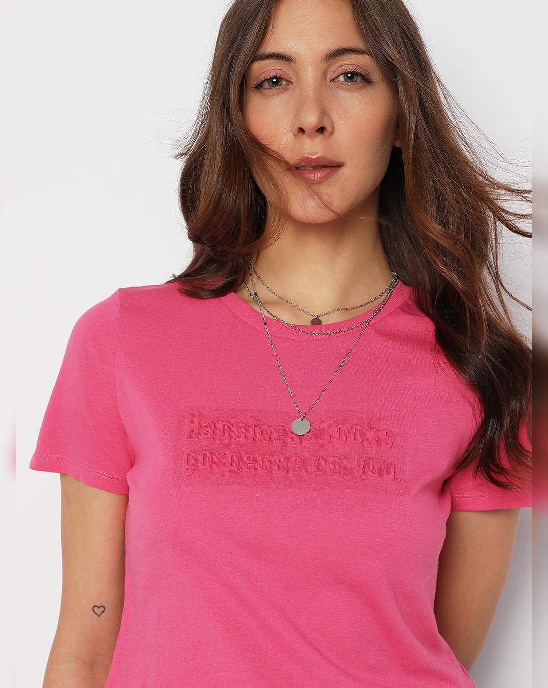 pink text print t-shirt