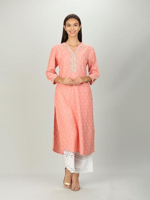 pink texture printed kurti